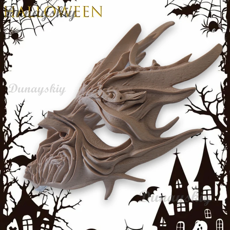 BHalloween شجرة الروح تأثيري قناع خشبي شيطان Facepiece أنيمي لعبة الدعامة عيد الميلاد المرحلة زي