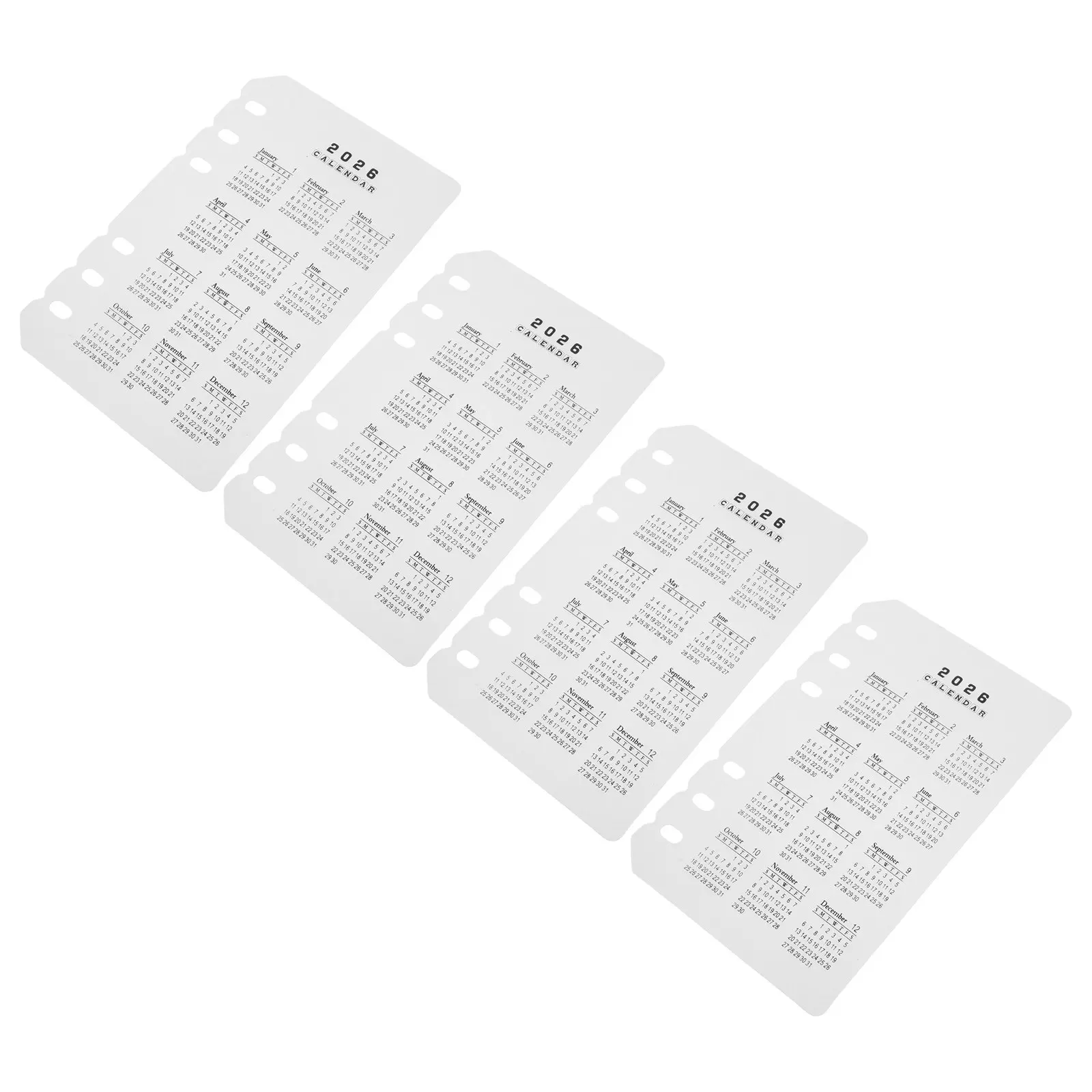 

4Pcs Plastic Frosted Calendar Dividers Transparent Matte A6 6-Hole Refillable Inserts for 2026 Planner Notebook Date