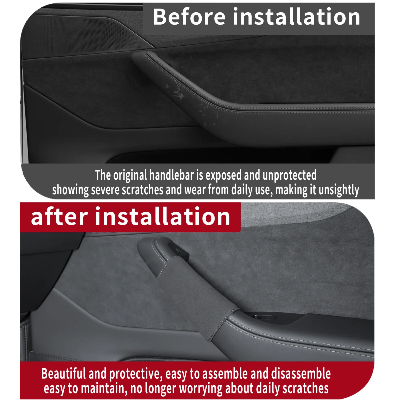 Suitable for Tesla's New Model Y/3, Suede Leather Door Handle Protective Cover, Door Handle Gloves, Anti-Scratch and Wear-Resistant Decorative Modification Accessories (2/4 Pieces Optional)