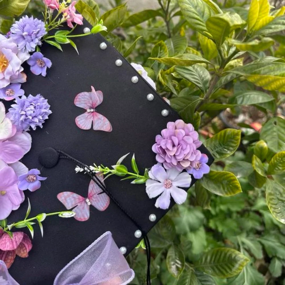 Doctor DIY Flowers Graduation Cap Bachelor Master Academic Hat with Tassels Charm Ornament Adjustable Mortar Board