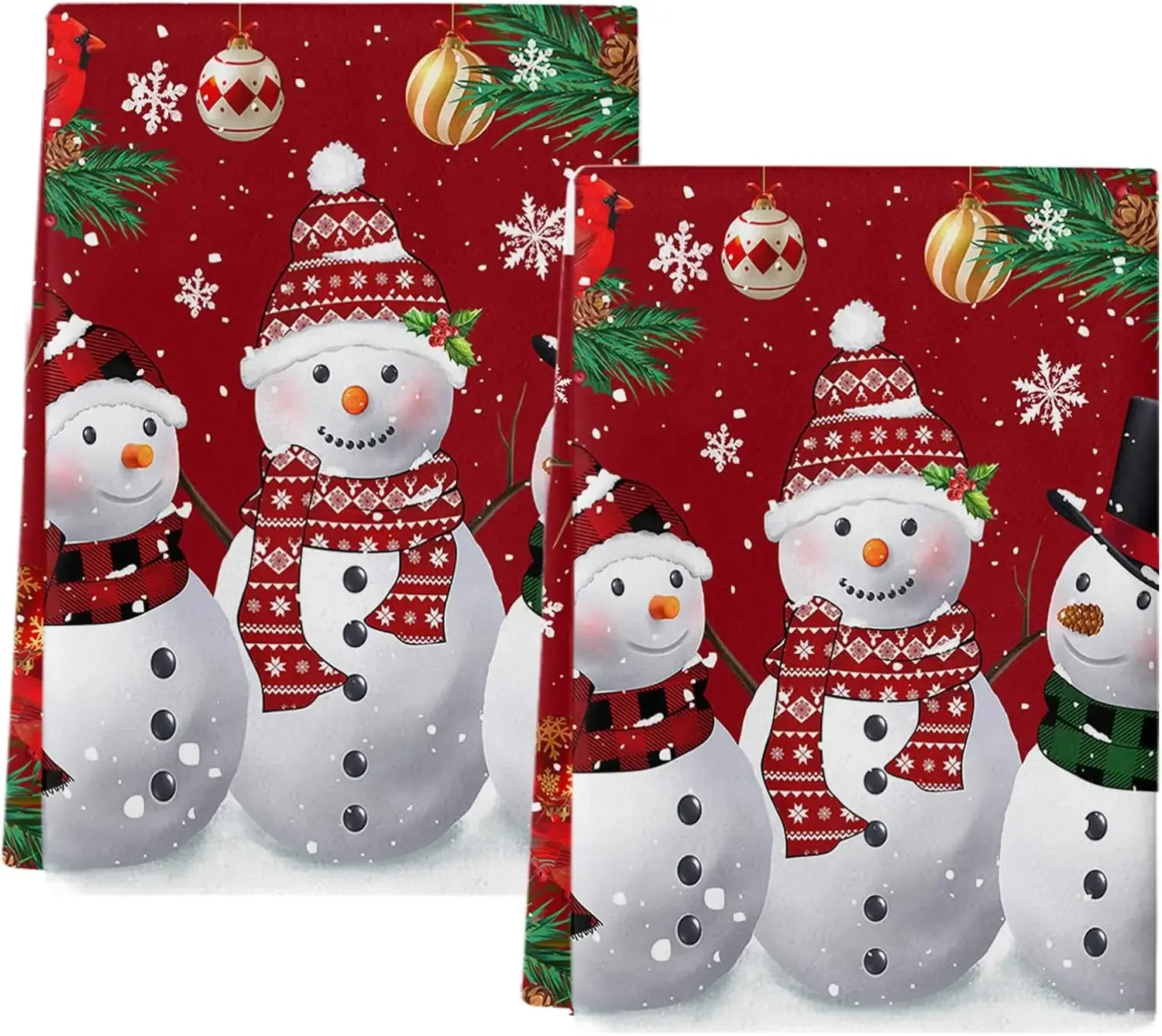 Christmas Snowman Snowflake Cardinal Bird Dish Towel Set Cleaning Supplies Quick Drying Bar Hand Dishcloths Christmas Decoration