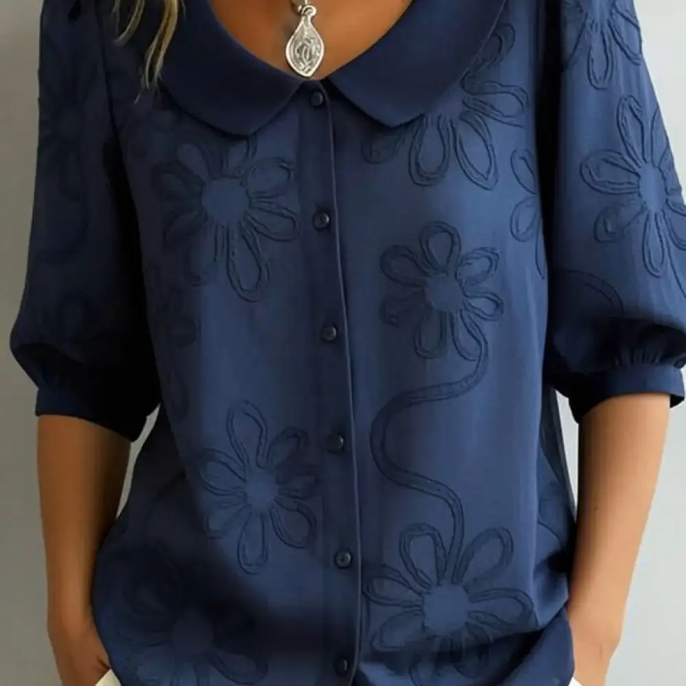 Casual Loose Fit Floral Shirt Womens Vintage Button Up Blouse 2026 Summer Fashion Half Sleeve Tops Chic Apparel