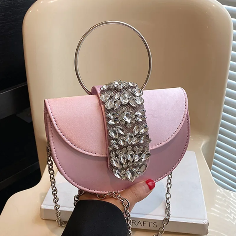 Women Glittering Crystal Satin Handbags Designer Luxury Diamond Evening Diamonds Ring Clutch Purses Wedding Party Shoulder bag