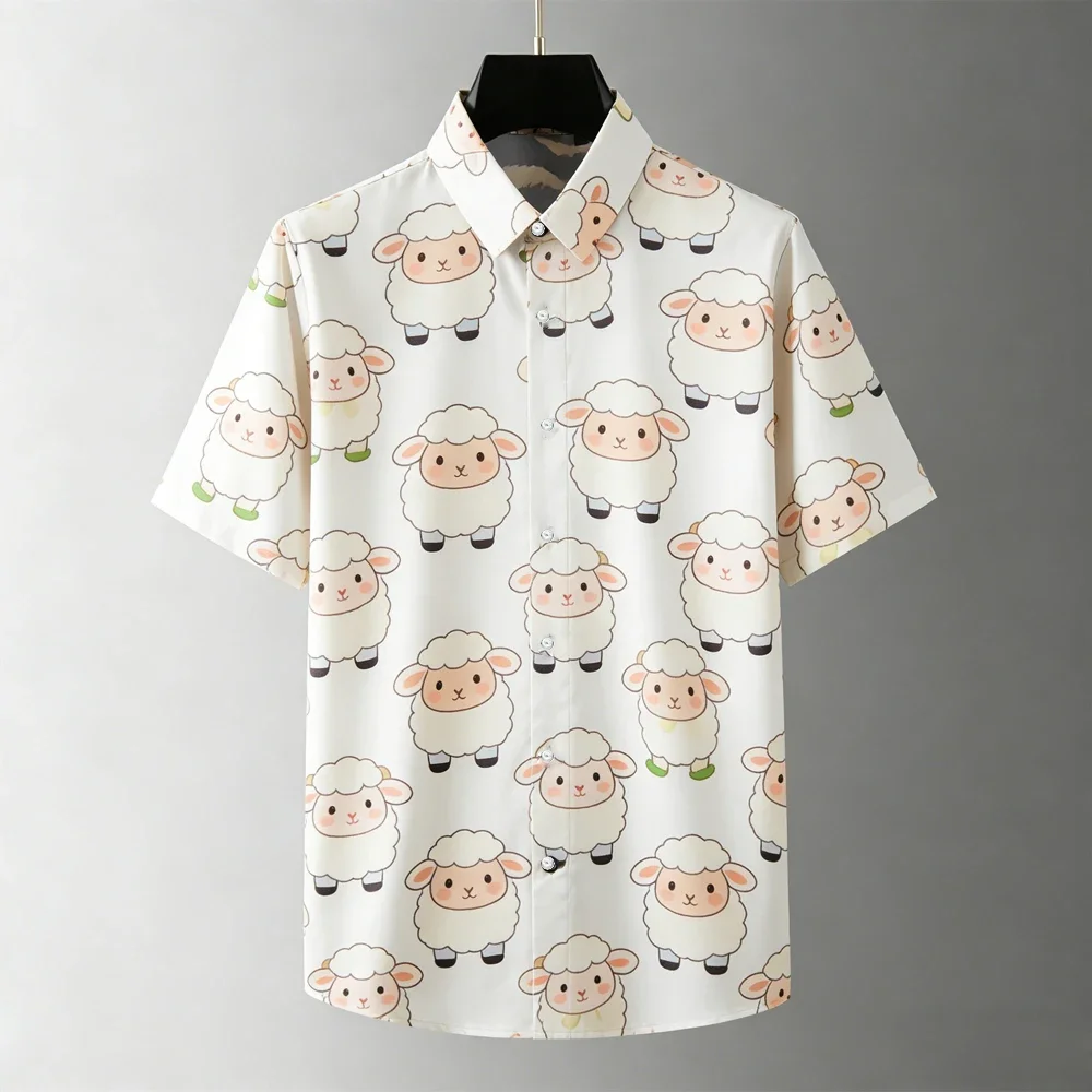 Camisa de Manga Corta con Estampado de Dibujos Animados, Pequeña y Original, para Hombre, Personalizada y Divertida, Holgada y Versátil, Estilo Casual de Playa