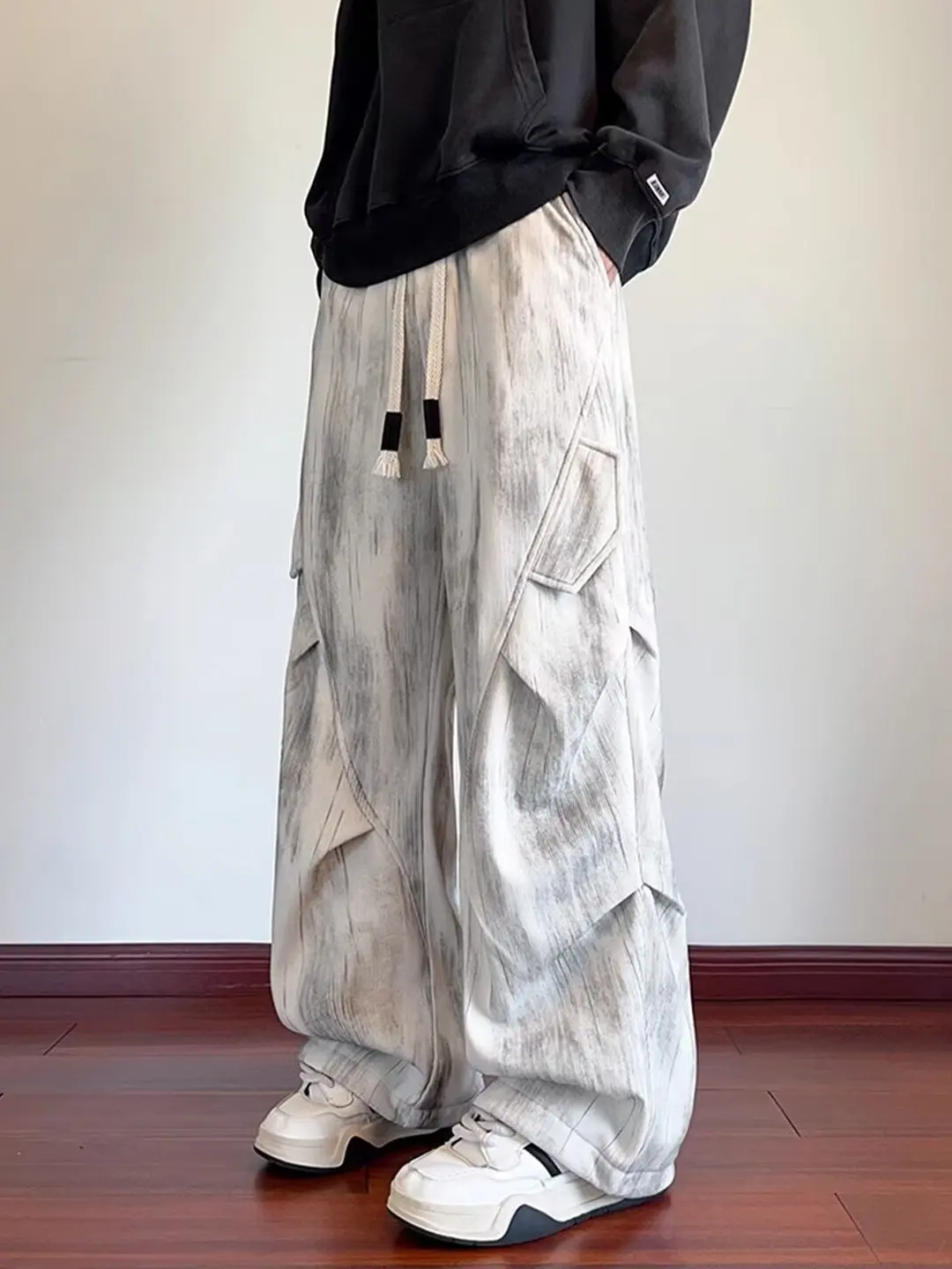 

Teenage Boy's Casual Tie-Dye Corduroy Pants Loose Wide Leg Straight Cut Spring Autumn Comfortable Leisure Trousers