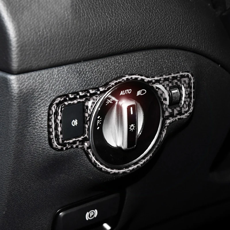 สําหรับ Mercedes Benz A GLA CLA Class W176 X156 C117 2013-2019 คาร์บอนไฟเบอร์รถยนต์อุปกรณ์เสริมไฟหน้าสวิทช์ลูกบิด Trim สติกเกอร์