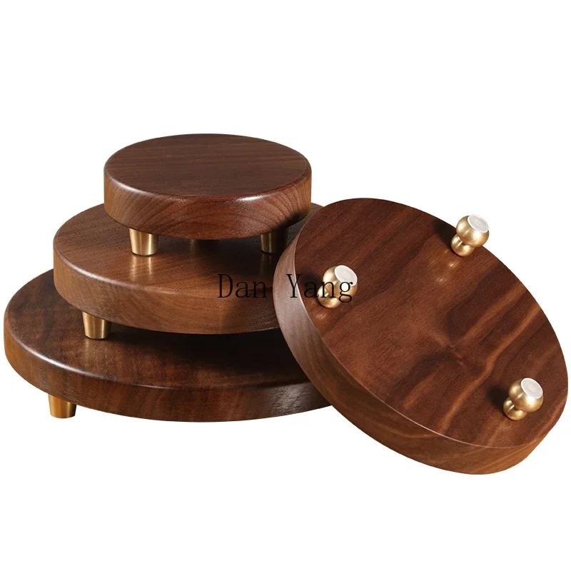 

YJ black walnut base ornament rectangular round handicraft new Chinese tea set wooden solid wood base