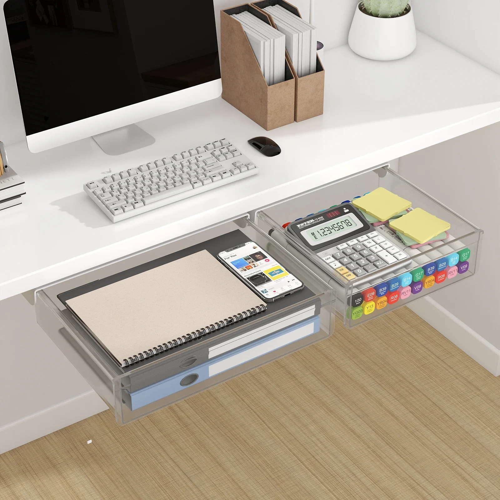 Drill-Free Under-Desk Hidden Drawer – Office/Home Storage Box, Under-Desktop Organizer Rack (Must-Have Organizer)