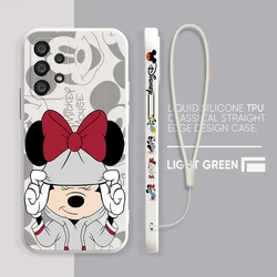 Disney-Funda de teléfono de Mickey y Minnie Mouse para Samsung, Funda líquida de cuerda izquierda, A73, A53, A33, A52, A32, A71, A51, A21S, A03S, A50, A30, 5G