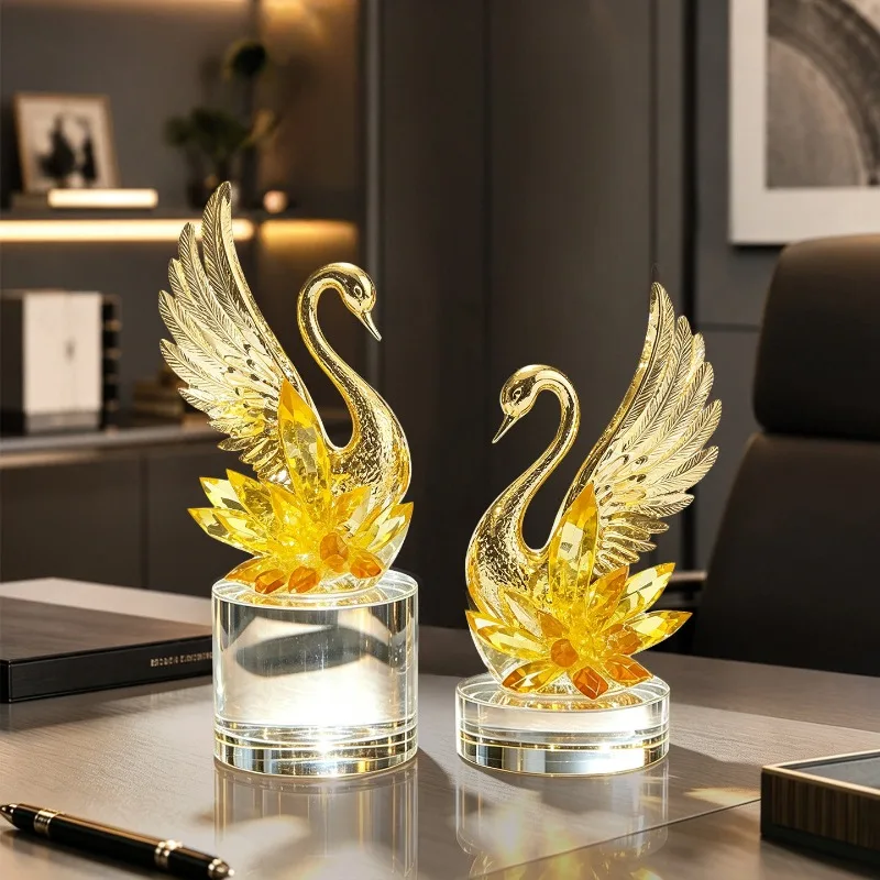 Modern Crystal Swan Art Ornament Living Room Entrance TV Cabinet Desktop Transparent Statuette Decoration Wedding Gift