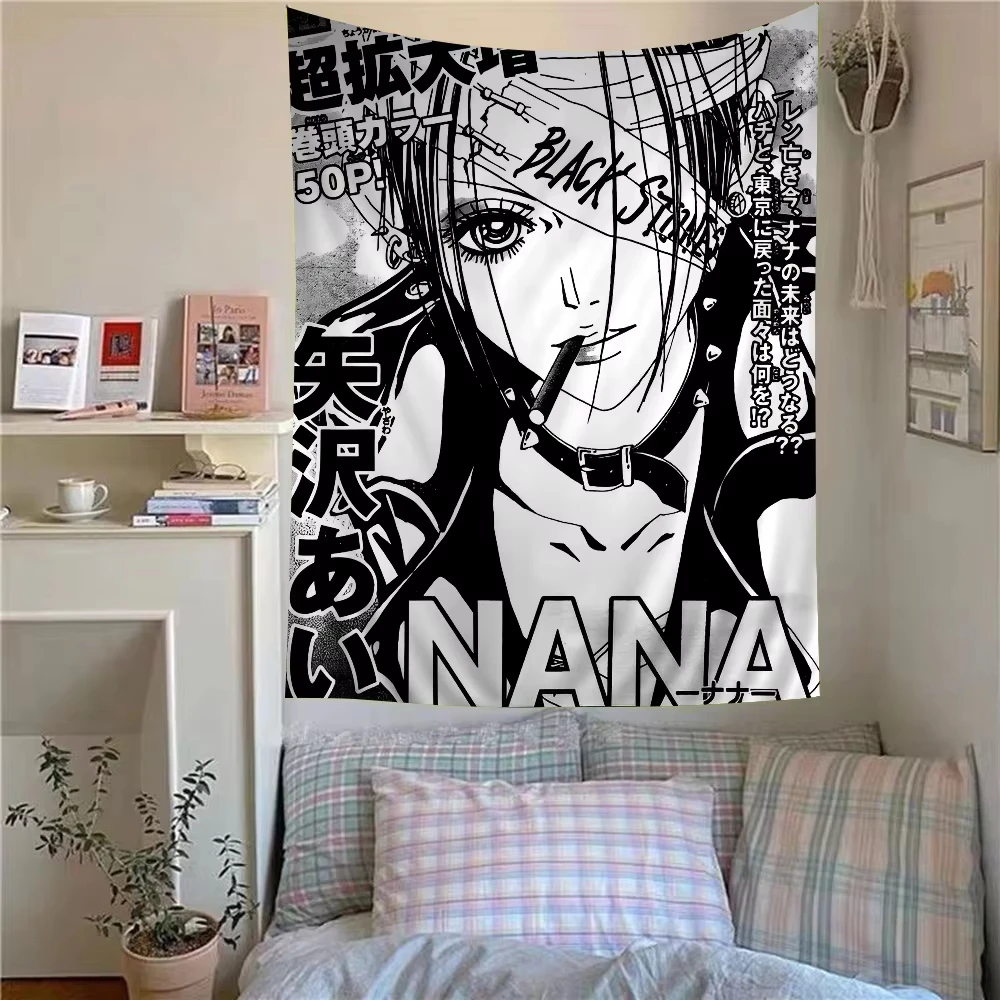 VIKAMA Black and White Anime NANA Tapestry, Japanese Punk Manga Wall Hanging, Wall Decor for Anime Fans' Dorm Rooms and Bedrooms