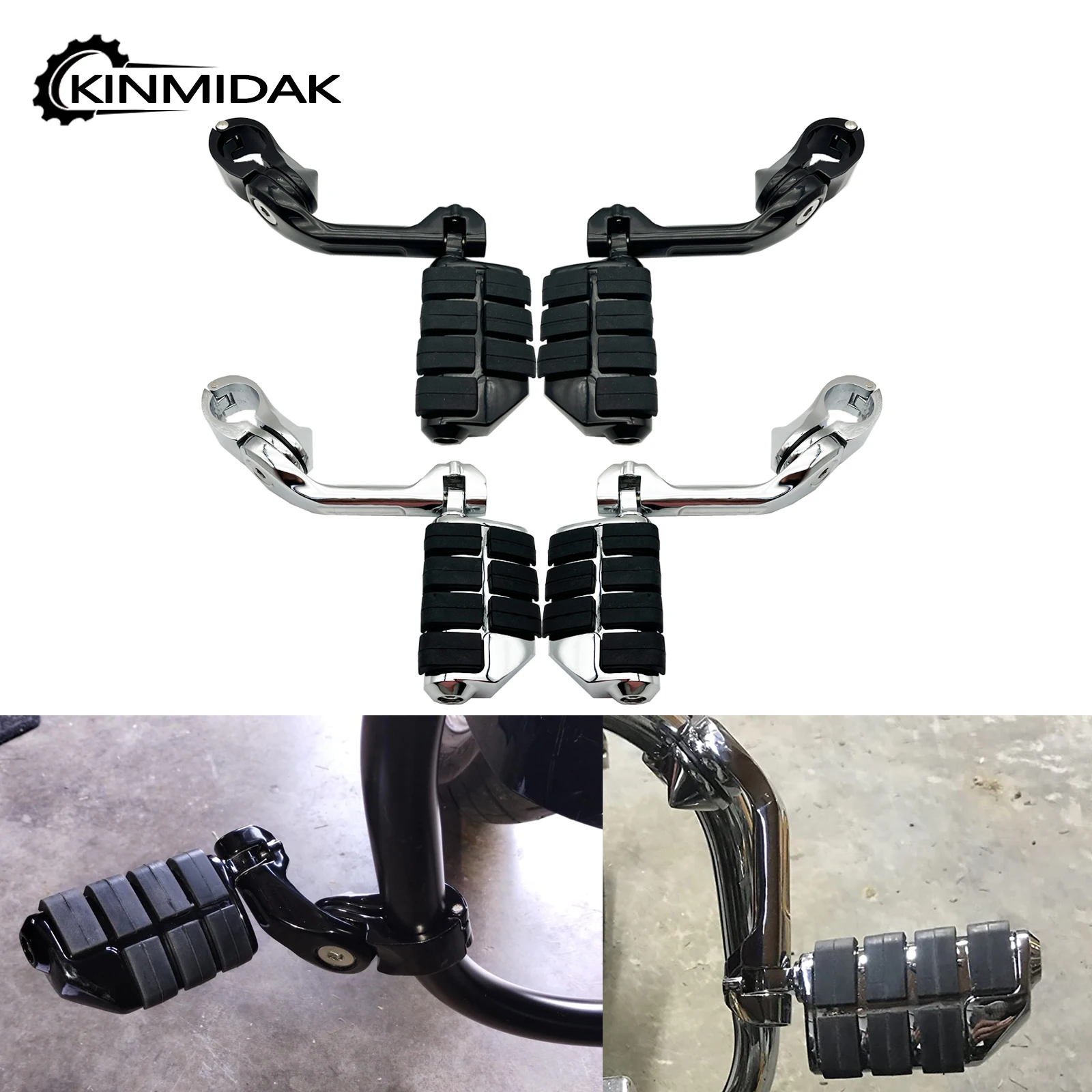 

Motorcycle 1.25" Long Angled Adjustable Highway Footpegs Footrests w/Clamps Mounts kit For Harley Touring Sportster Softail Dyna