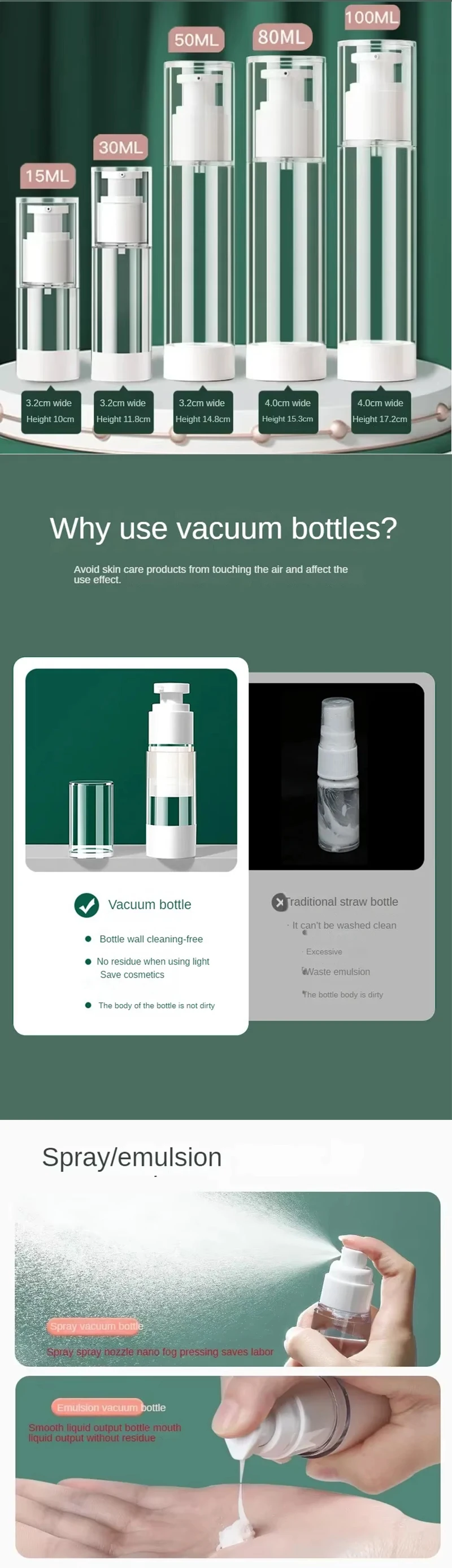 15 ml, 30 ml, 50 ml, 80 ml, 100 ml, klare Airless-Pumpflasche für kosmetische Cremes, Reisegröße, Spender, Make-up-Behälter für Creme, Gel, Lotion – Detail 3