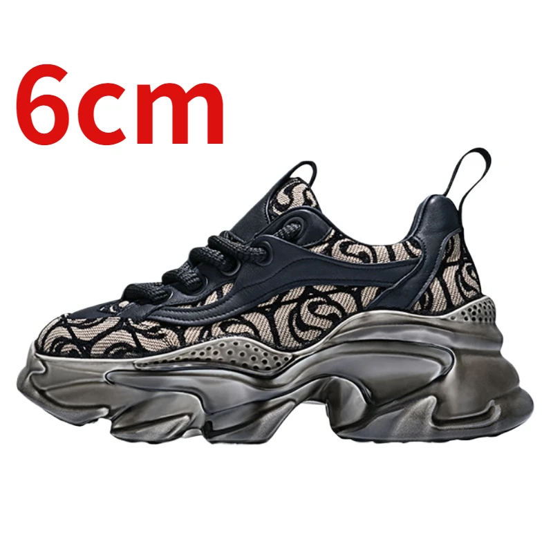 European-American Dad's Shoes for Men Increased 6cm Autumn Embroidered Design Sports Shoes Male Thick Sole Elevated Casual Shoes