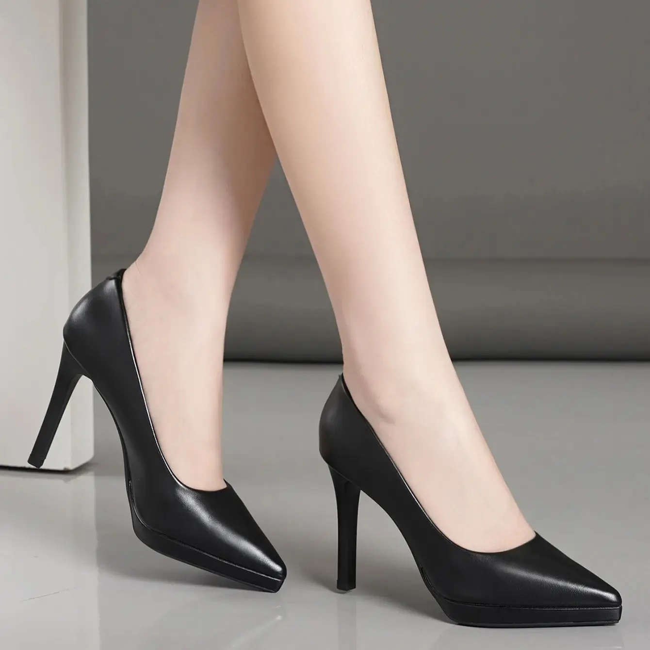 Simple pointed stiletto with shallow-mouthed etiquette professional single shoes