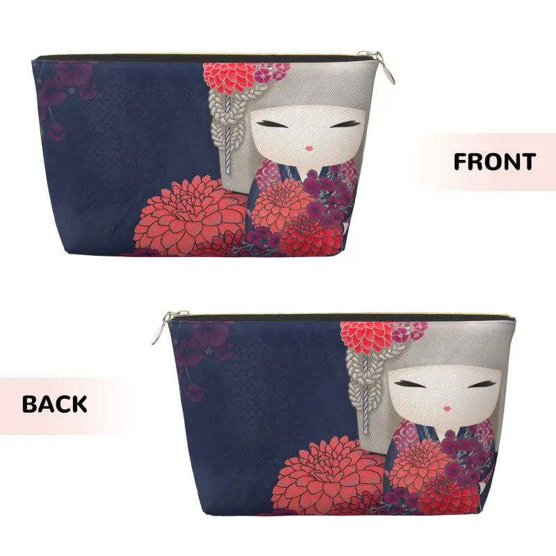 Sakura Kokeshi Doll Leather Travel Toiletry Bag para senhoras, saco de maquiagem, grande armazenamento de impressão, adequado para viajar, vermelho,