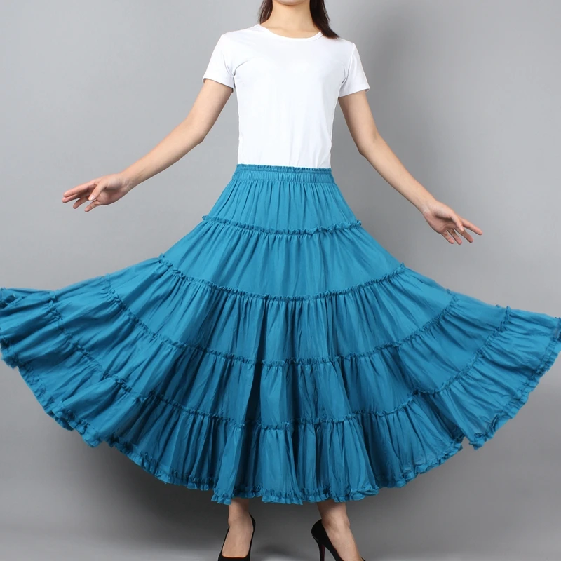 Korean Style Women\'s Umbrella Shape Long Skirts Sale Summer Girls Solid Ruffles Cotton Skirt Ladies Beach Casual Knitted Skirts