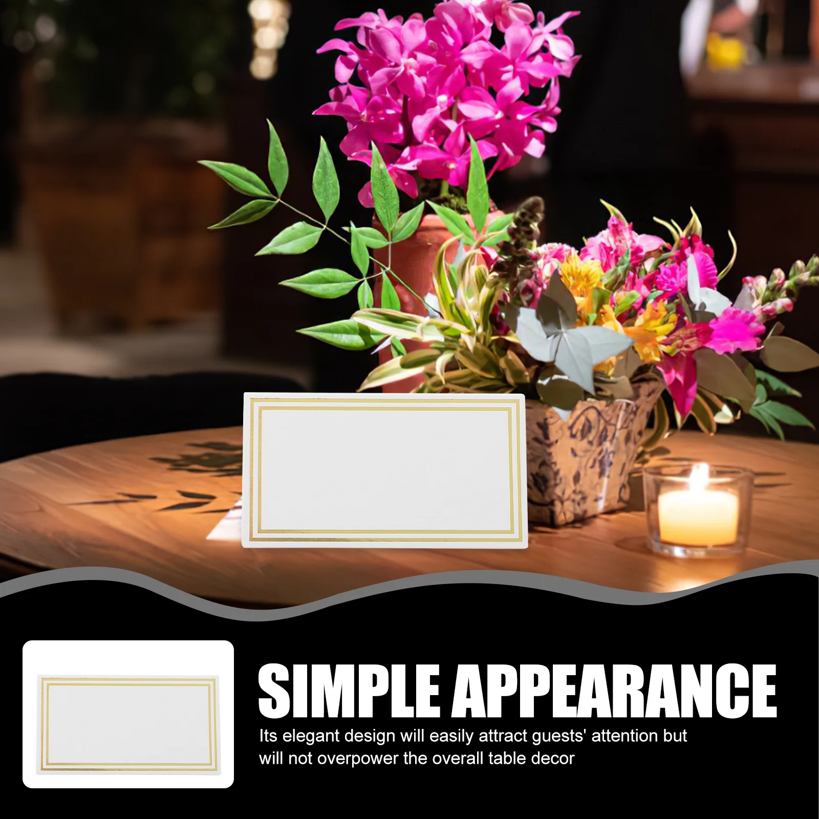 50 Uds. Tarjetas plegables para mesa de boda, elegantes tarjetas de nombre con bordes bronceadores para banquetes, asientos reservados para fiestas