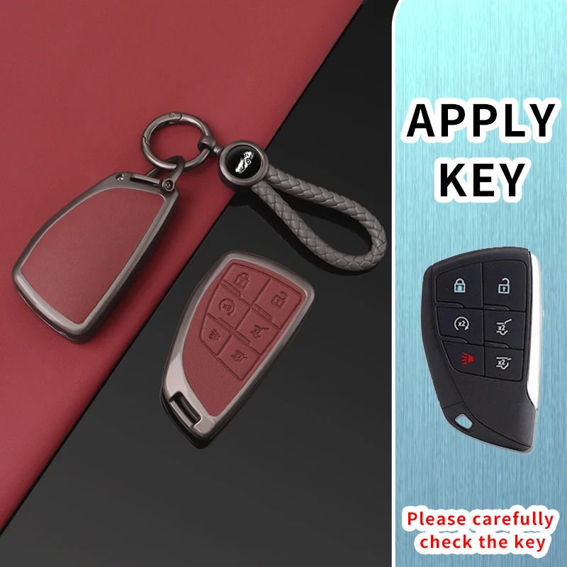 6 Buttons Leather Car Key Cover Keychain Case Protector for Buick Envision GMC Yukon XL Denali Chevrolet Suburban Tahoe