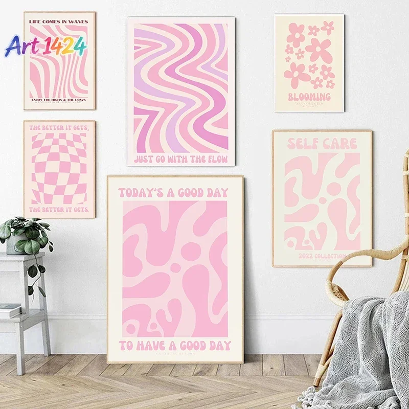 Abstract Pink Cute Flower Distort Lattice Posters and Prints Canvas Printing Wall Art HD Picture for Living Room Home Decoration