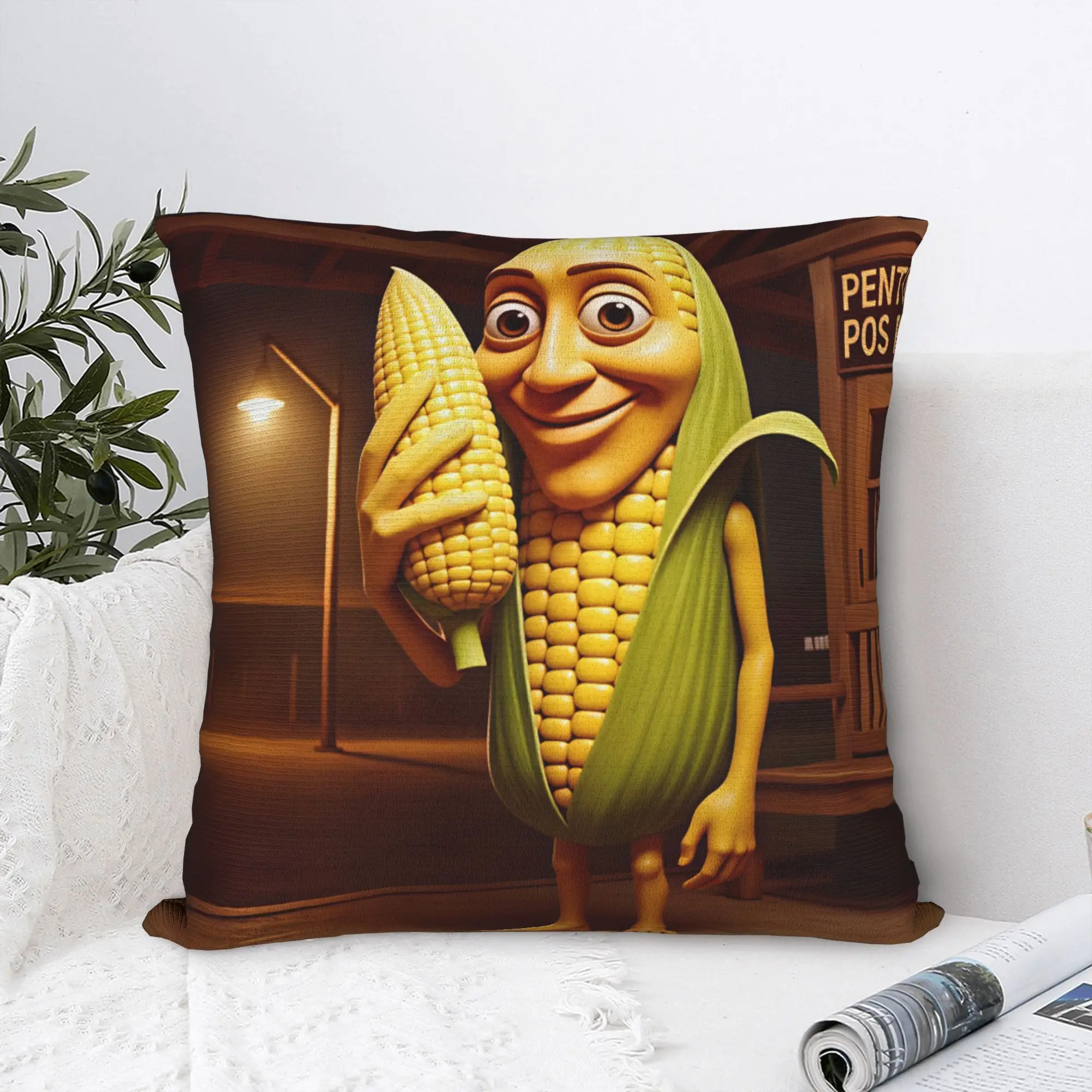 Pillow Cover Funny Corn Tung Tung Sahur Meme  Funny Pillow Case For Living Room Sofa Pillowcases
