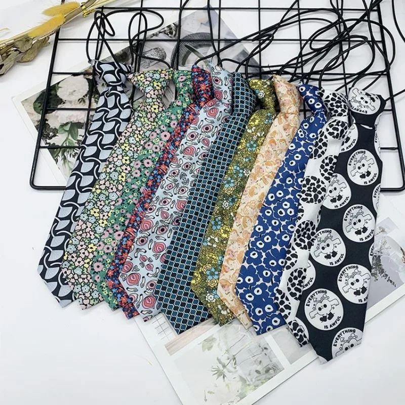 28cm Cartoon Floral Print Small Tie Without Manual Knotting Cartoon Personality Creative and Cute Short Tie for Boys and Girls