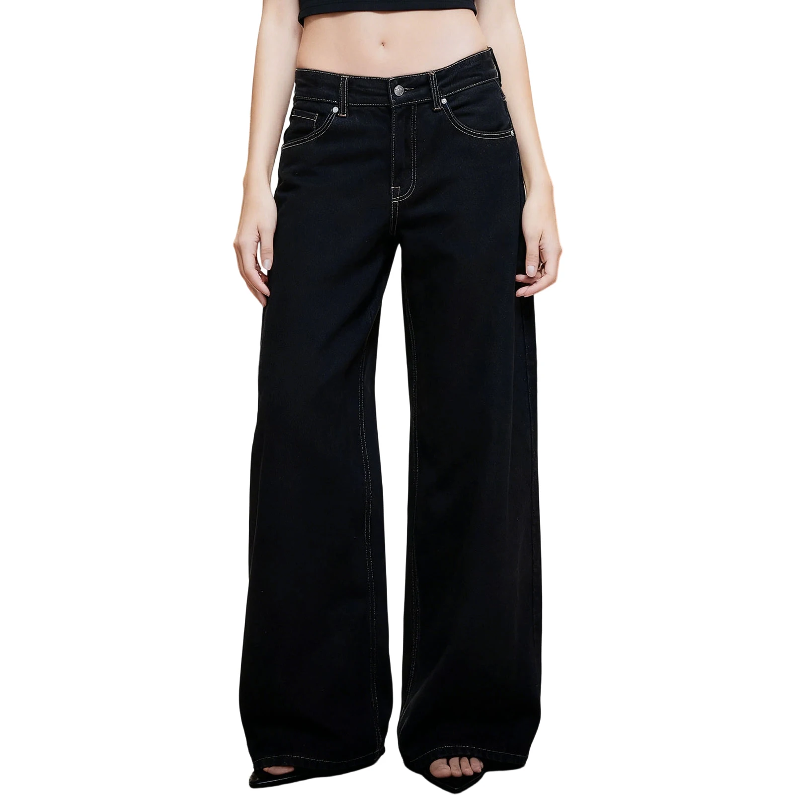 

Womens Baggy Jeans Low Rise Wide Leg Denim Pants with Pockets Casual Long Trousers for Daily Office