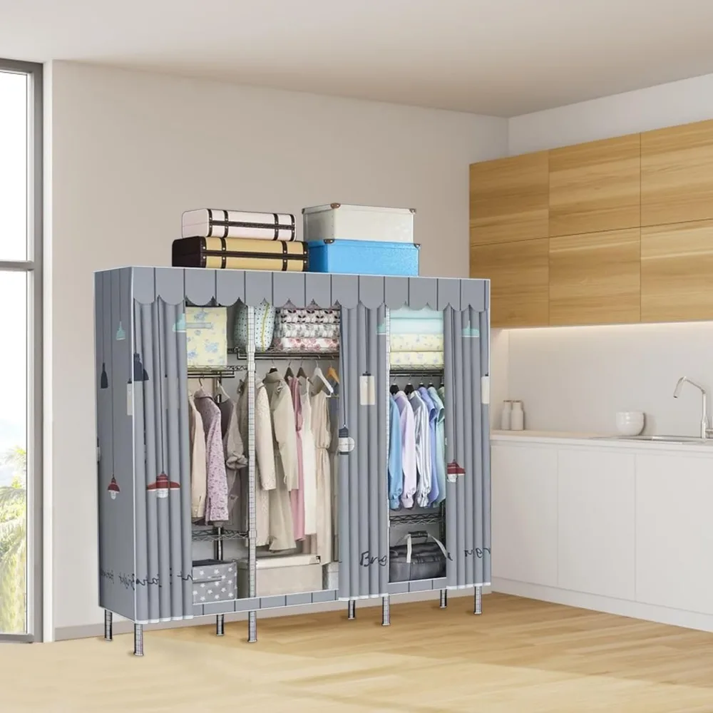 Portable Closet,3 Tiers Closet Shelves,8 Open Storage Shelves,Carbon Steel Frame Wardrobe Clothes Organizer