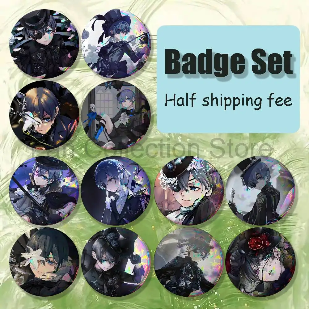 Black Ciel PhantomhiveB-Butler  Brooches for Backpack Accessories 25,32,44,58,75mm Round Enamel Pins 4-piece set Anime Badge
