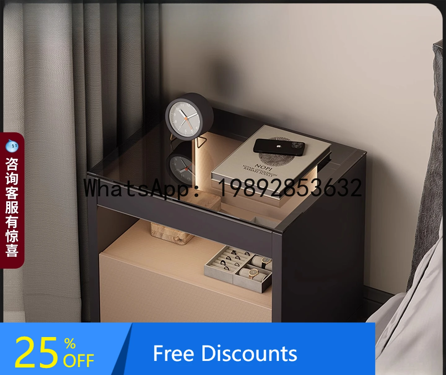 

LYY Italian Minimalist Bedside Table with Light Luxury High-end Glass Bedside Drawer Storage Cabinet