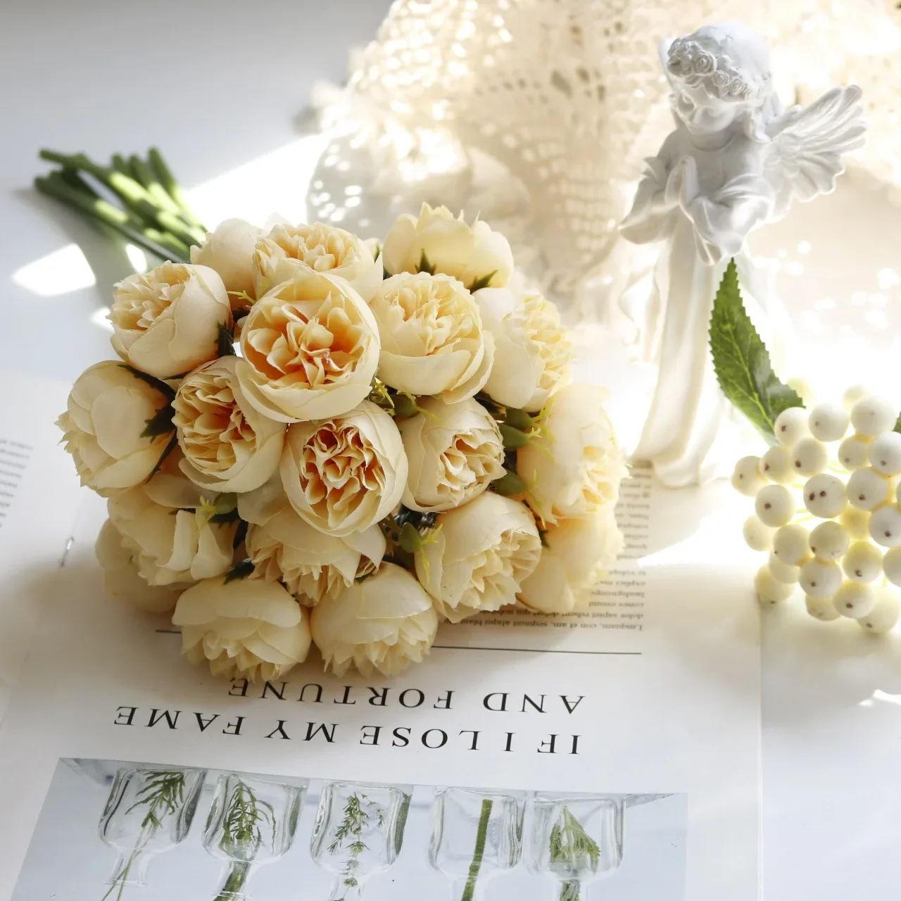 Rose rosa Pfingstrose künstliche Blumen Seidenstrauß 27 Köpfe Rosen gefälschte Blume für Tischvase arrangieren Zuhause Hochzeitsdekoration Blumen – Detail 9