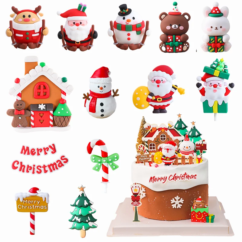 2024 Christmas Cake Topper Santa Claus Santa Christmas Tree Hanging Ornaments Cupake Decoration New Year 2025 Christmas Gift