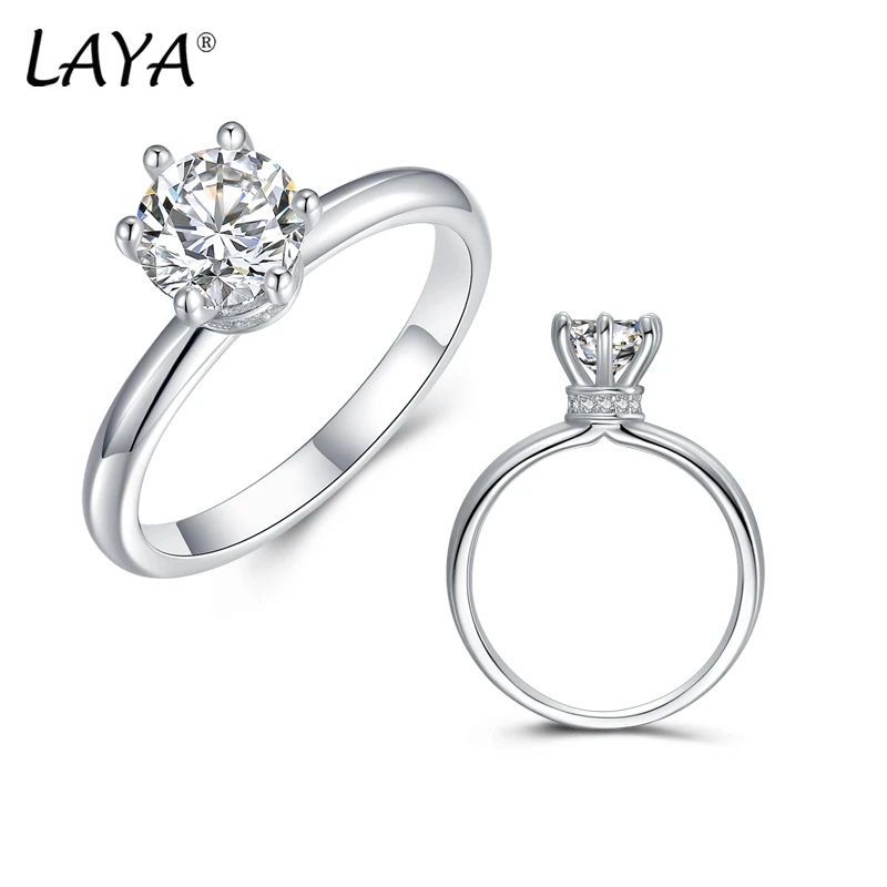 

LAYA 100% 925 Sterling Silver White Excellent Cut D Color VVS1 Moissanite Solitaire Ring Eternity Wedding Engagement Jewelr