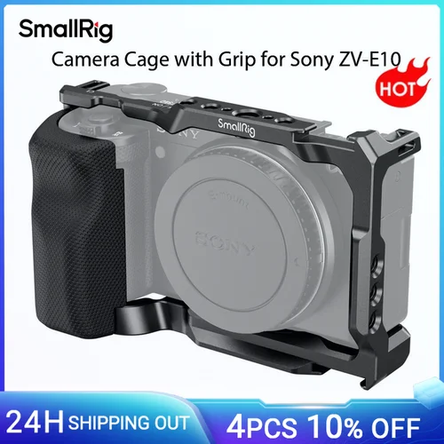 SmallRig para jaula Sony ZV-E10 con empuñadura de silicona y placa de liberación rápida integrada para Kit de plataforma Arca-Swiss Cage con zapata fría 3538