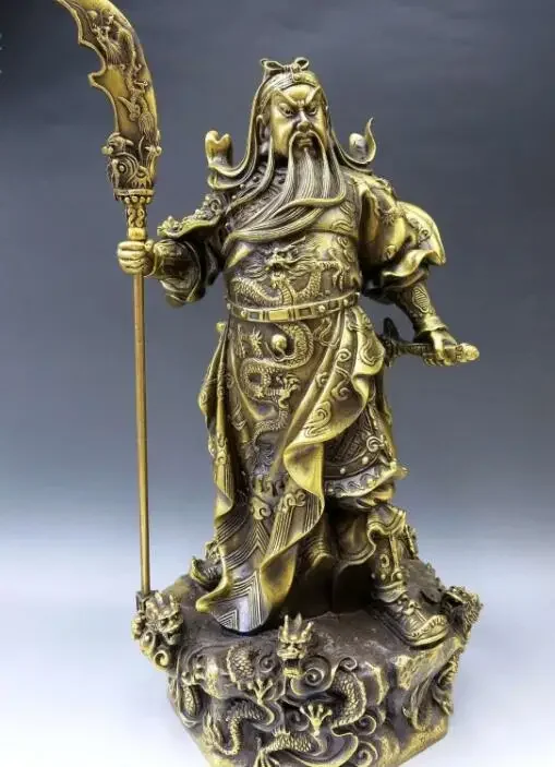 Copper Satue China Martial god of wealth brass Sculpture nine dragon Guan gong buddha Statue