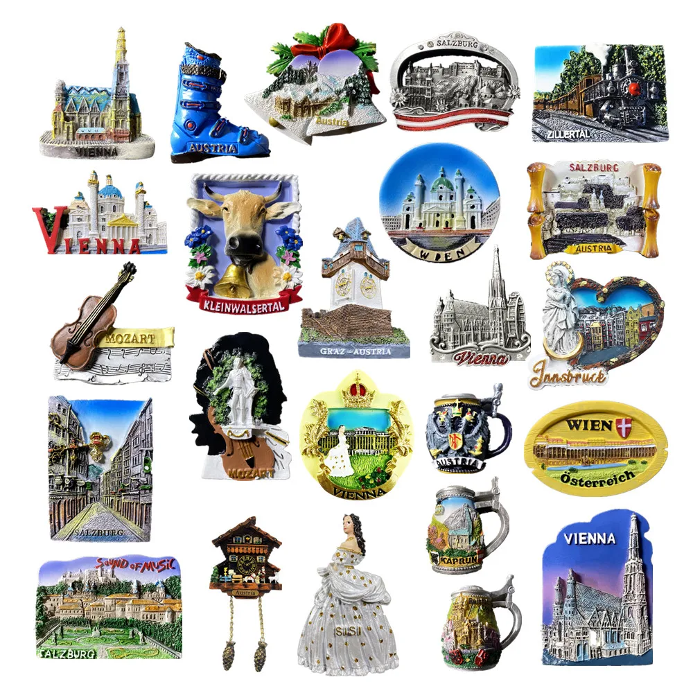 Austria 3D Fridge Magnets Tourist Souvenirs Crafts Refrigerator magnet Decoration Articles Handicraft Gifts