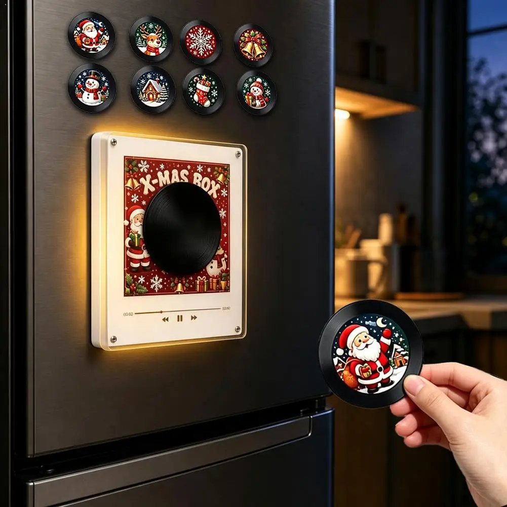 Christmas Vinyl Record Player Fridge Magnet Rotating Disc Night Light NFC Music Box Creative Ornament Custom Gift