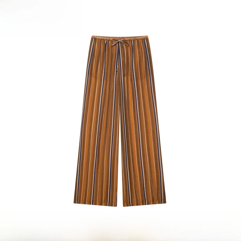 Fashionable Striped Sleepwear Style Flared Pants New Arrival Women's High Waist Polyester Fiber Casual Trousers Summer 2026