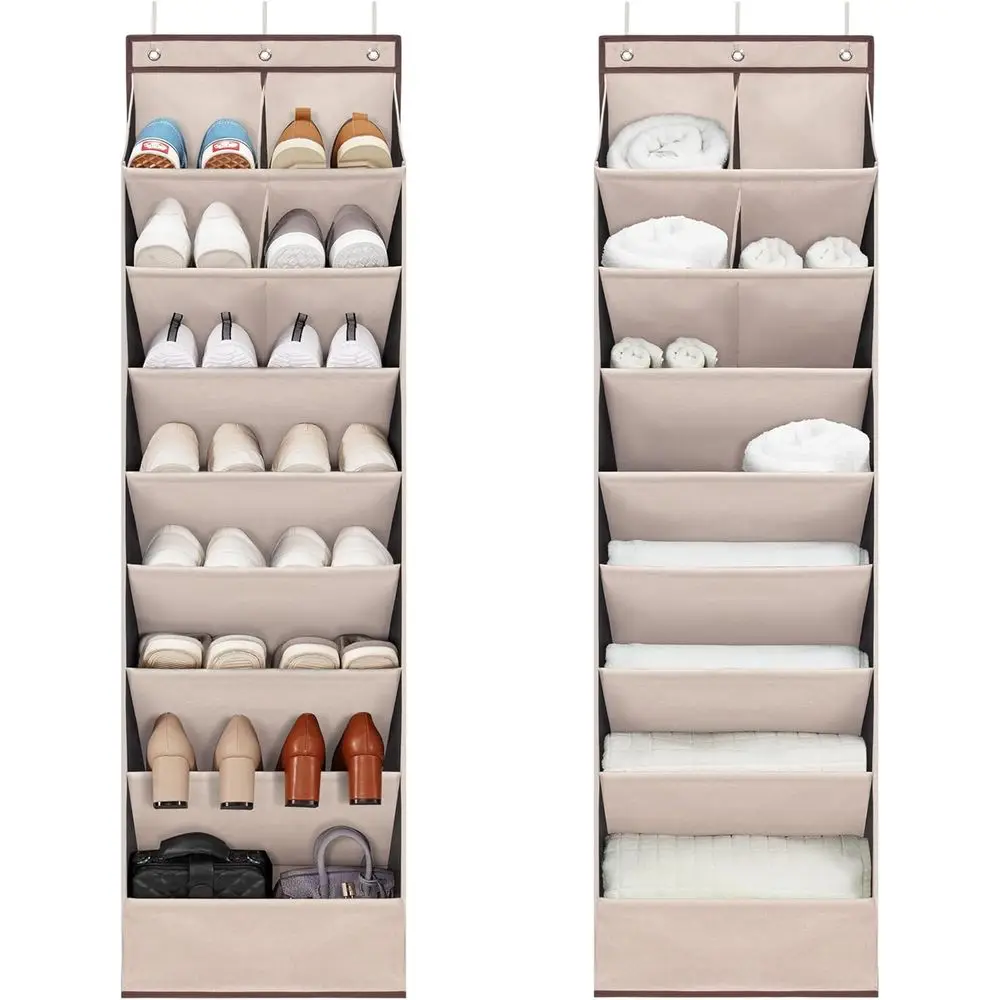 

2 Pack Shoe Organizer with 6 Extra Large and 4 Large Pockets, Over the Door Closet Storage Rack, Hanging Shoe Organizer for Shoe