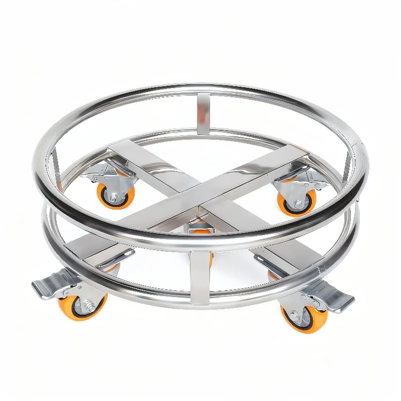 Custom Thickened Stainless Steel Push Cart, Soup Bucket, Mobile Car, Insulated Bucket with Wheels, Round Flower Pot Base
