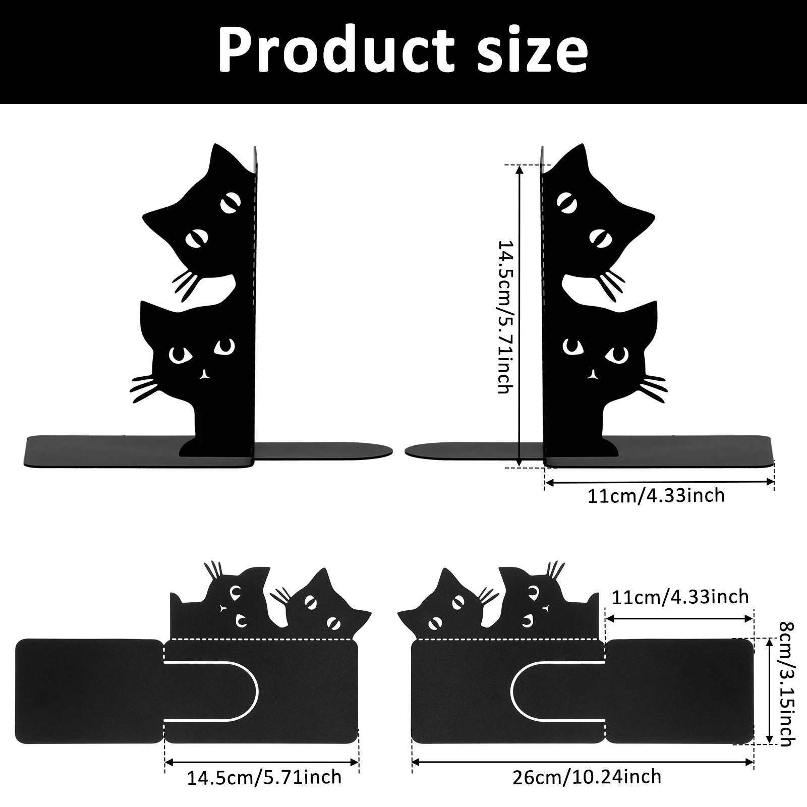 Peeping Cat Metal Bookends Cute Cat Book Ends for Shelves Bookshelf Decorative Home Office Desk Bookshelf Decor Cat Lover Gifts