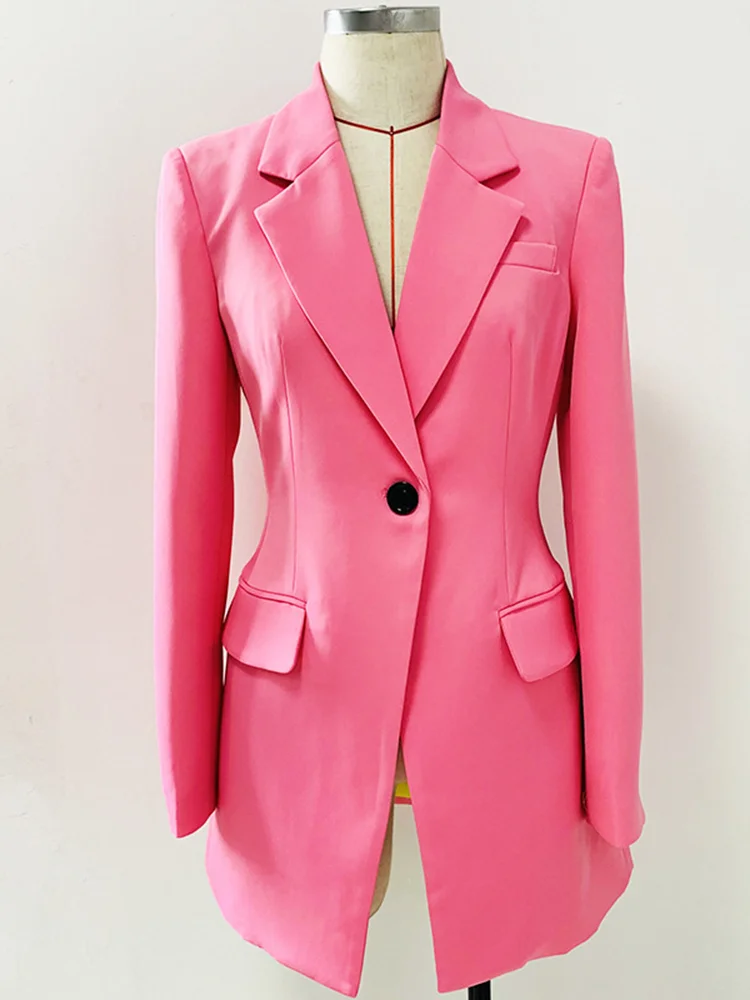 HIGH STREET Newest 2024 Stylish Designer Jacket Women\'s Pink Single Button Long Blazer