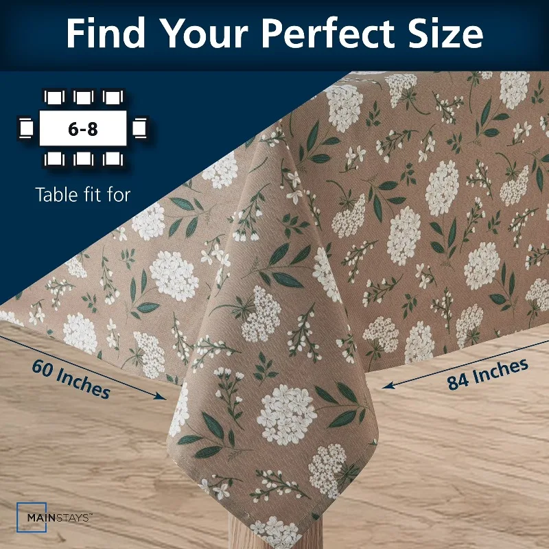 Farmhouse Tablecloth Summer Floral Brown Fabric, 60