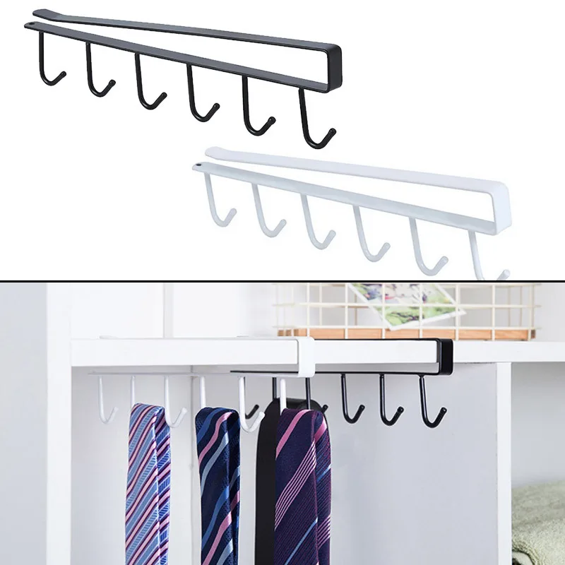 

Kitchen 6 Hooks Storage Shelf Wardrobe Cabinet Metal Under Shelves Mug Cup Hanger Bathroom Organizer Hanging Rack Holder