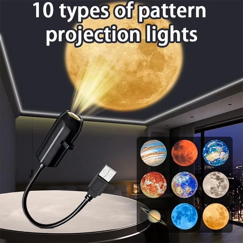 1 ชิ้น ใช้พลังงานจาก USB 360 °   ไฟฉายโปรเจคเตอร์หมุนได้ พร้อมโหมดเปลี่ยนสี 6/10 สี และตัวเลือกลวดลายหลากหลาย