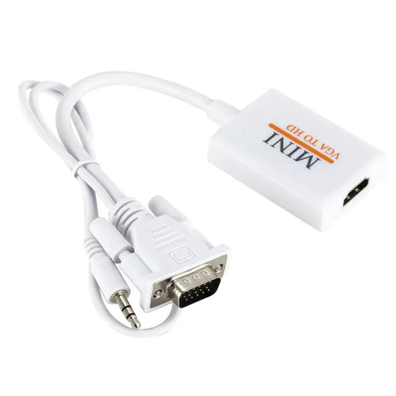 AABFK VGA to HDTV Converter Adapter Cable Full HD 1080P with Audio Output VGA HD Adapter for PC Laptop to HDTV Projector
