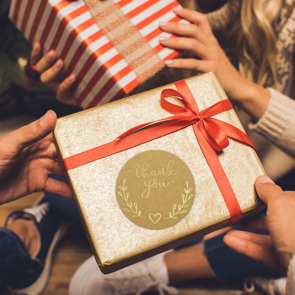 

500Pcs Olive Branch Gift Box Seals Round Thank You Stickers Natural Kraft Paper for Home Bookstore Shopping Mall Afternoon Tea