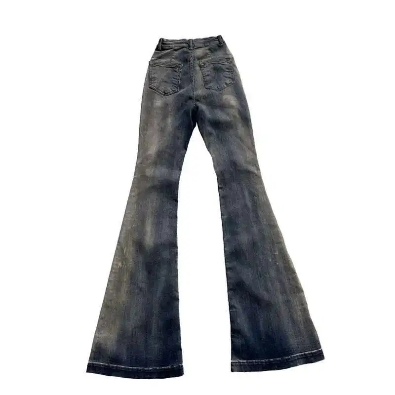 HKSH RO Style Niche Gradient High Stretch Floor Mop Casual Micro Flared Jeans Korean Tight Skinny Denim Pants Women Trend HK2783
