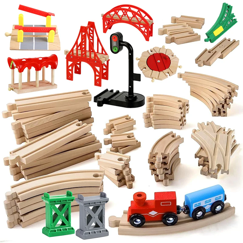 Ensemble d\'accessoires de train en bois, pont de chemin de fer en bois pour voies ferrées, compatible avec Thomas et ses amis, jouet pour enfants