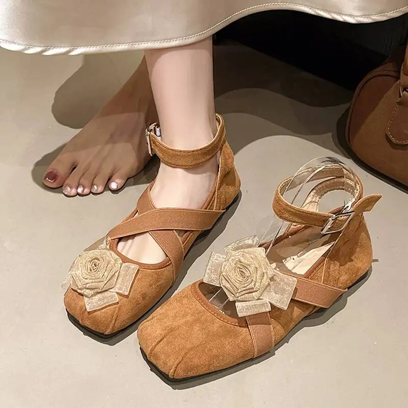 2026 New French Mary Jane Flats Women Elevated Ballet Shoes Ankle Strap Vintage Shallow Mouth Retro Casual Daily Footwear Summer